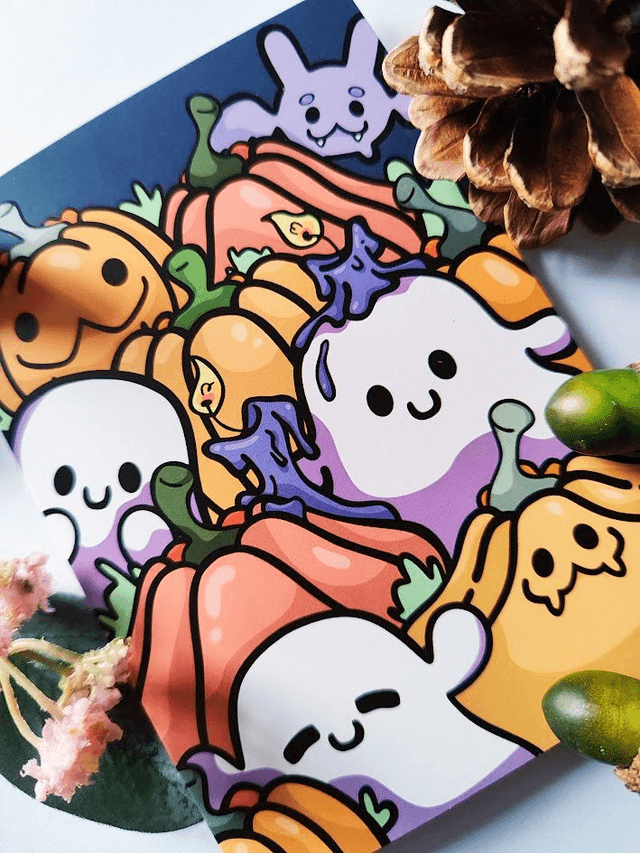Ghost and Pumpkins Blank Greeting Card